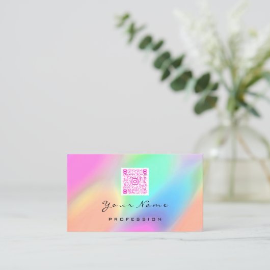 QRコードロゴメイクアップアーティストヘア爪、 ネイルピンク 名刺 (スタンド正面)