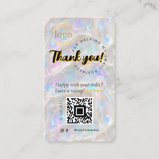 QRコードロゴユニーク虹色オパールありがとう 名刺 (正面)