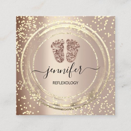 QRコードロゴリフレクソロジーマッサージ足バラ赤面 スクエア名刺 (正面)