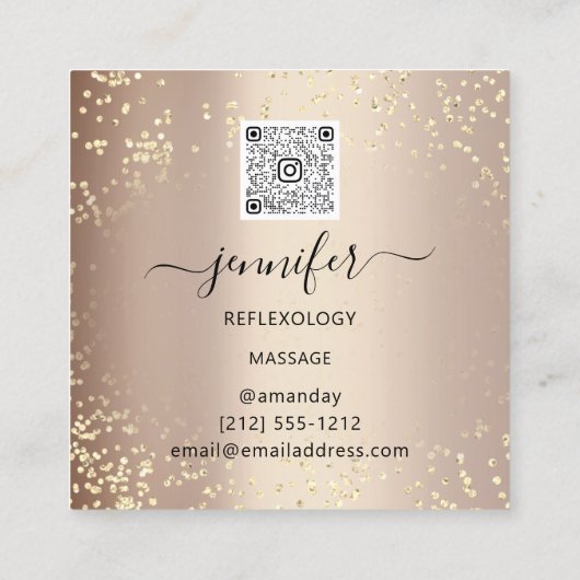 QRコードロゴリフレクソロジーマッサージ足バラ赤面 スクエア名刺 (裏面)