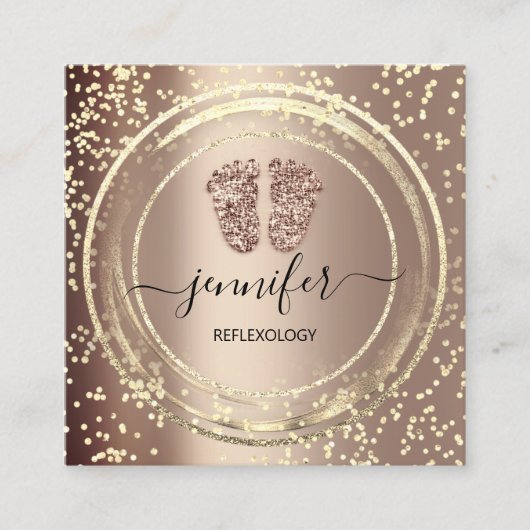 QRコードロゴリフレクソロジーマッサージ足バラ金ゴールド スクエア名刺 (正面)