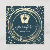 QRコードロゴリフレクソロジー足マッサージ足ティール（緑がかった色） スクエア名刺 (正面)