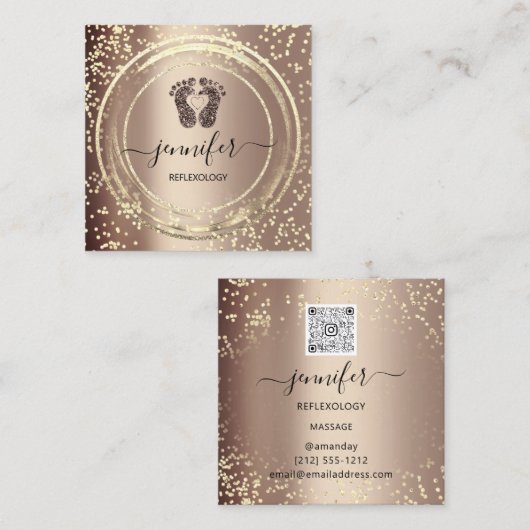 QRコードロゴリフレクソロジー足マッサージ足バラ スクエア名刺 (正面/裏面)