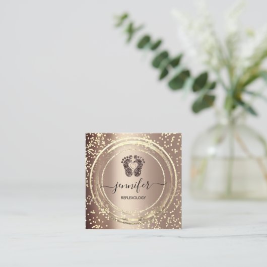 QRコードロゴリフレクソロジー足マッサージ足バラ スクエア名刺 (スタンド正面)