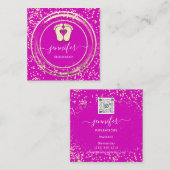 QRコードロゴリフレクソロジー足マッサージ足ピンク スクエア名刺 (正面/裏面)