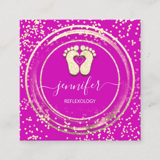 QRコードロゴリフレクソロジー足マッサージ足ピンク スクエア名刺 (正面)