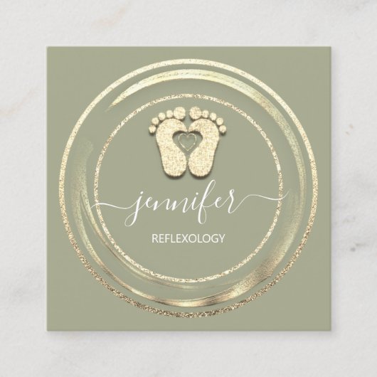 QRコードロゴリフレクソロジー足マッサージ足ミント スクエア名刺 (正面)