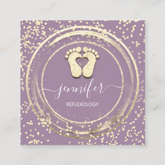 QRコードロゴリフレクソロジー足マッサージ足紫 スクエア名刺 (正面)