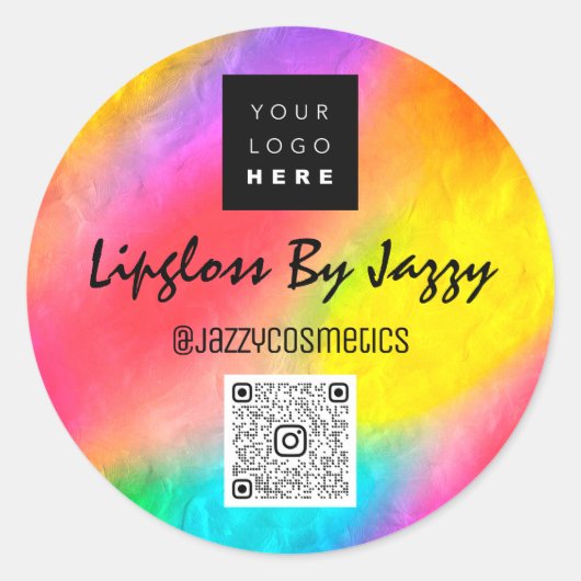 QRコードロゴレインボーホログラフ ラウンドシール (正面)