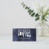 QRコードロゴレストラン料理ダイエットシェフネイビー 名刺 (スタンド正面)