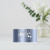 QRコードロゴレストラン料理ダイエットシェフブルー 名刺 (スタンド正面)