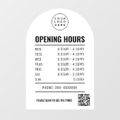 QRコードロゴ付きの白いアーチの営業時間 ウィンドウサイン (シート)