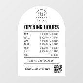 QRコードロゴ付き白いアーチの営業時間 ウィンドウサイン (シート)