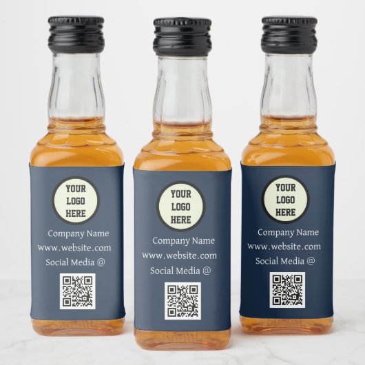 QRコードロゴ会社ネイビーブルービジネス企業の リキュールボトルラベル (ボトル)