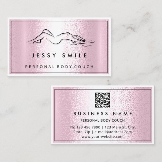 QRコードロゴ体彫刻金属ピンク 名刺 (正面/裏面)