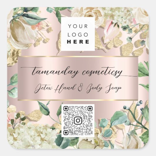 QRコードロゴ写真製品感謝の印グリーン スクエアシール (正面)