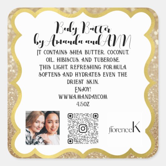 QRコードロゴ写真製品説明店舗枠 スクエアシール (正面)