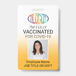 QRコードロゴ写真ID Covid Vaccine Pass黄色 バッジ