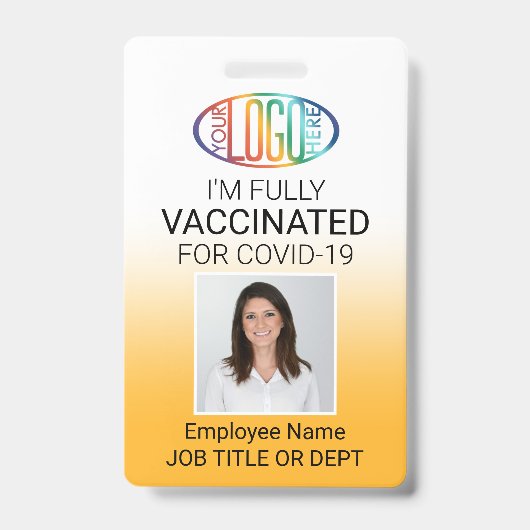 QRコードロゴ写真ID Covid Vaccine Pass黄色 バッジ (正面)
