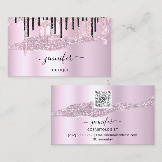 QRコードロゴ抽象芸術オンラインショップピンクブラック 名刺 (正面/裏面)