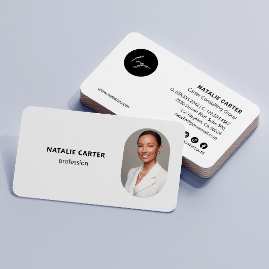 QRコードロゴ楕円形フォトプロフェッショナル白無地 名刺