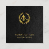 QRコードロゴ理容師スエレガントタイル黒金ゴールド スクエア名刺 (正面)