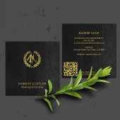 QRコードロゴ理容師スエレガントタイル黒金ゴールド スクエア名刺