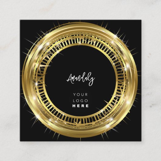 QRコードロゴ白黒ゴールデンフレームサークル スクエア名刺 (正面)