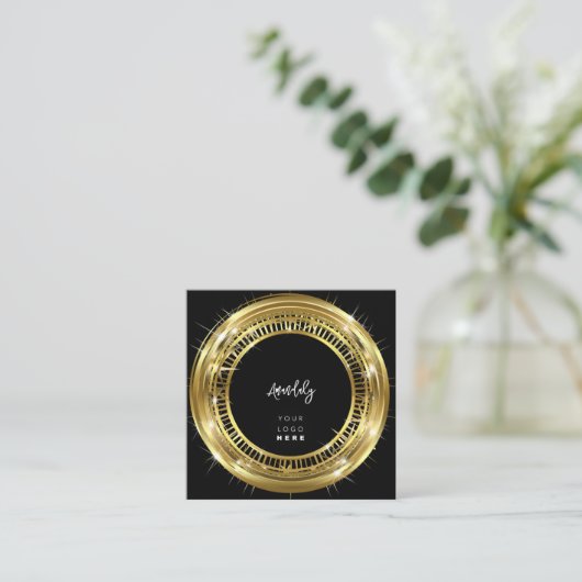 QRコードロゴ白黒ゴールデンフレームサークル スクエア名刺 (スタンド正面)