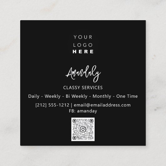 QRコードロゴ白黒金ゴールド美容院グラム スクエア名刺 (裏面)