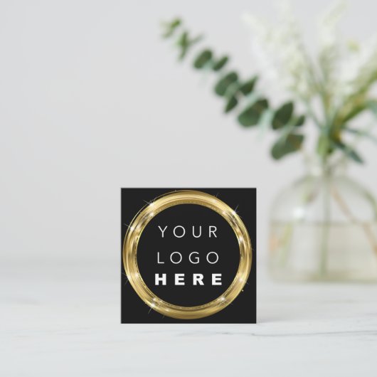 QRコードロゴ白黒金ゴールド美容院グラム スクエア名刺 (スタンド正面)