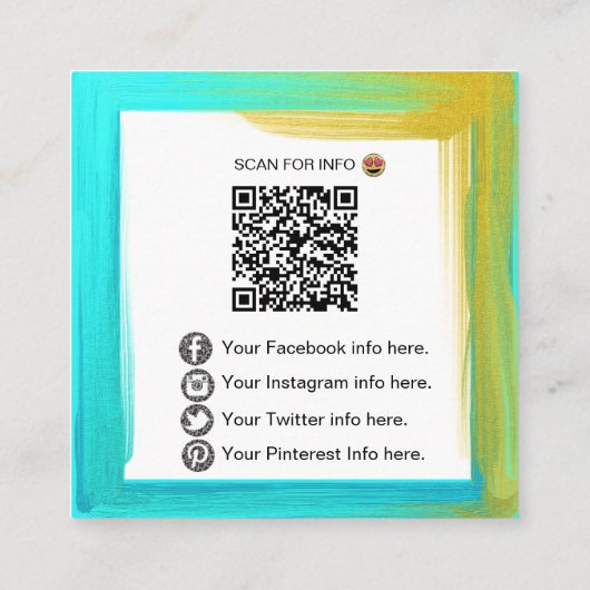 *~* QRコードロゴ – ソーシャルメディアアイコンはっきりした色 スクエア名刺 (裏面)