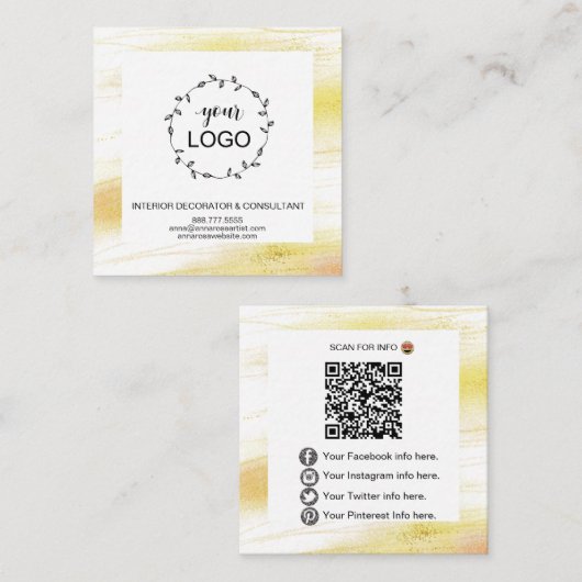 *~* qrコードロゴ-ソーシャルメディアアイコン金ゴールド塵 スクエア名刺 (正面/裏面)