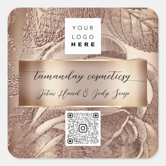 QRコードロゴ フォト プロダクト サンクス ローズ ブライダル スクエアシール (正面)