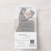 QRコードロマンチックなスクリプト白黒結婚写真 オールインワン招待状 (内側)