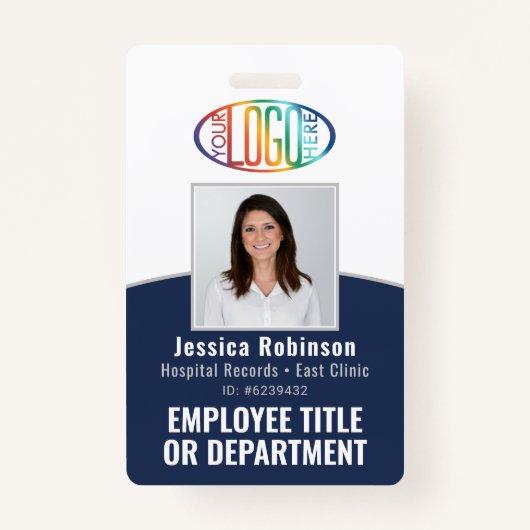 QRコードロ企業のゴ従業員フォトネイビーブルー バッジ (正面)