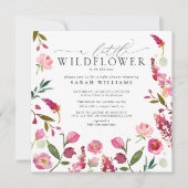 QRコードワイルドフラワーピンク水色シャワー 招待状 (正面)