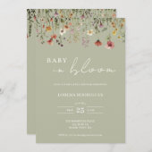 Qrコードワイルドフラワーベビーイン開花ベビーシャワー 招待状 (正面/裏面)