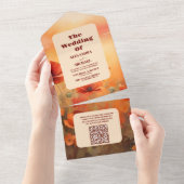 QRコードワイルドフラワーポピーモダンミニマ結婚リスト オールインワン招待状 (貼ってはがせる)