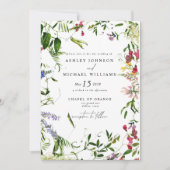 QRコードワイルドフラワーモダンボタニカルフローラ結婚 招待状 (正面)