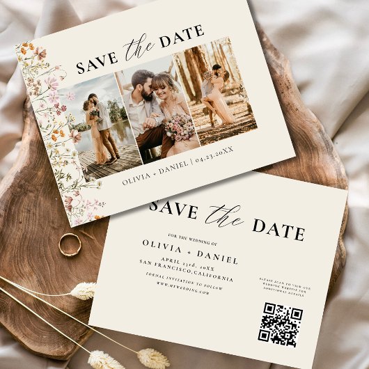 QRコードワイルドフラワー日付の結婚保存 チラシ
