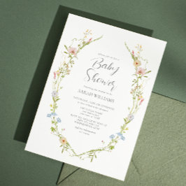 QRコードワイルドフラワー男女兼用ベビーシャワー 招待状