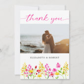 QRコードワイルドフラワー結婚のフローラスクリプト春 サンキューカード (正面)