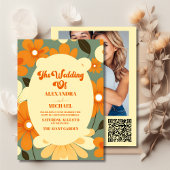 QRコードヴィンテージカラフルレトロ結婚フローラ 招待状