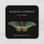 QRコードヴィンテージバタフライブラック スクエア名刺 (正面)