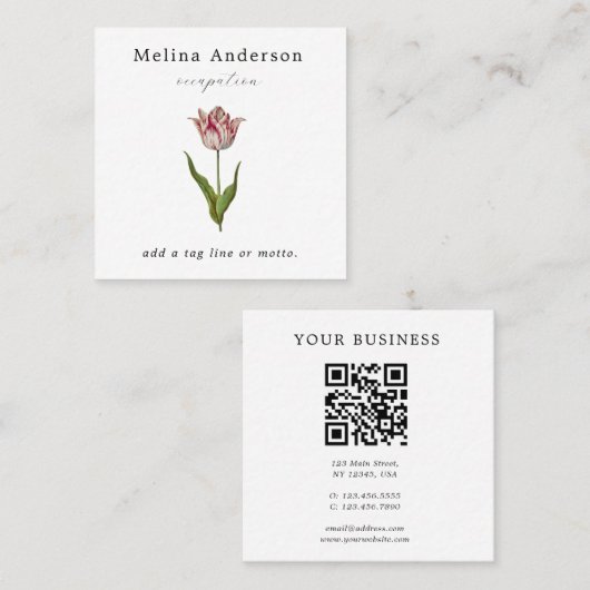 QRコードヴィンテージフラワースクウェア名刺 スクエア名刺 (正面/裏面)
