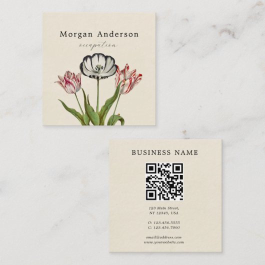 QRコードヴィンテージフラワースクウェア名刺 スクエア名刺 (正面/裏面)
