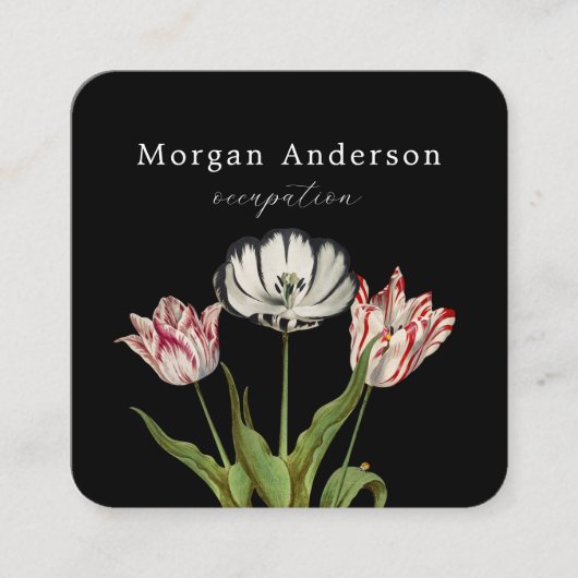 QRコードヴィンテージフラワーブラックスクウェア名刺 スクエア名刺 (正面)