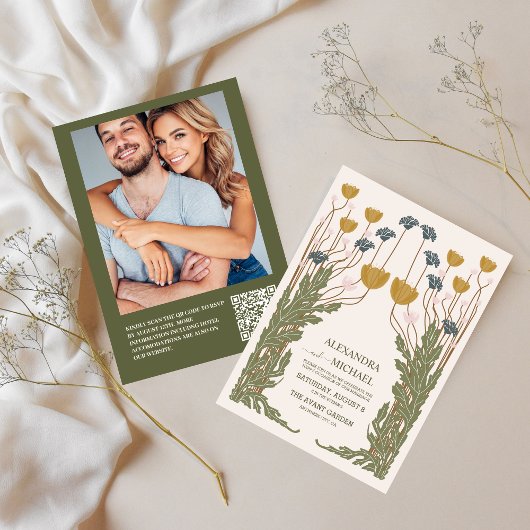 QRコードヴィンテージフローラ結婚アールヌーボー 招待状