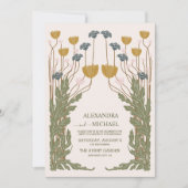 QRコードヴィンテージフローラ結婚アールヌーボー 招待状 (正面)